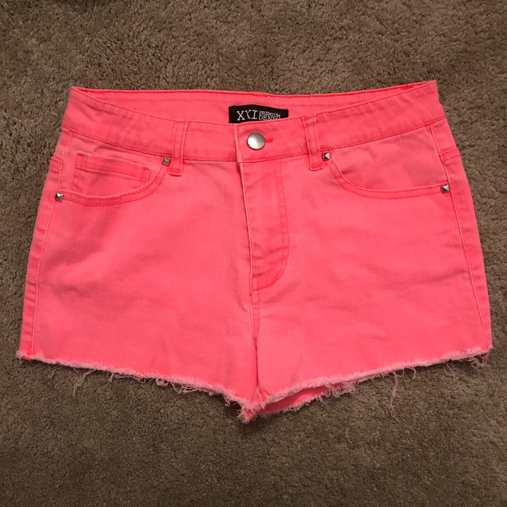 Bright Coral Jean Shorts